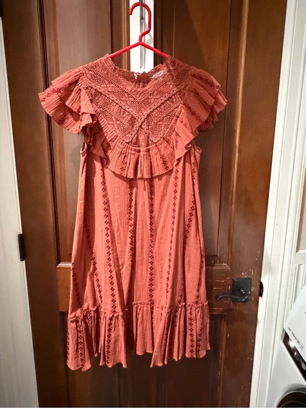 Anthropologie Othilia Rust Ruffle Lace Yoke Mini Dress - Picture 4 of 8